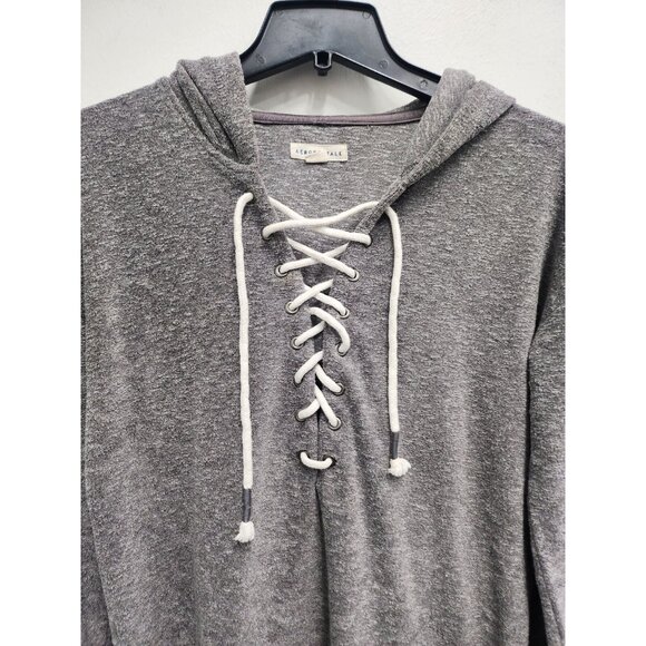 Aeropostale Womens Hoodie Medium Gray French Terry Lace Up Pullover Preppy - Picture 2 of 7
